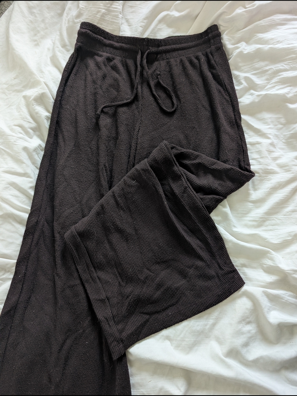 H&M Black Ribbed Knit Wide-Leg Pants